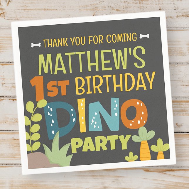 Modern Cute Dino Dinosaur Kid's Birthday Thank You Napkin (Creator Uploaded)