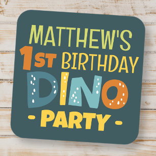 Modern Cute Dino Dinosaur Kid's Birthday Thank You Square Sticker