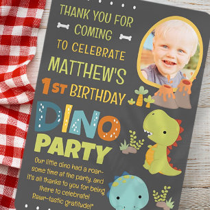 Modern Cute Dinosaur Dino Kid's Birthday Party Thank You Card