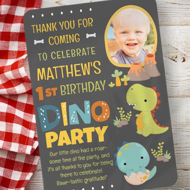 Modern Cute Dinosaur Dino Kid's Birthday Party Thank You Card (Creator Uploaded)
