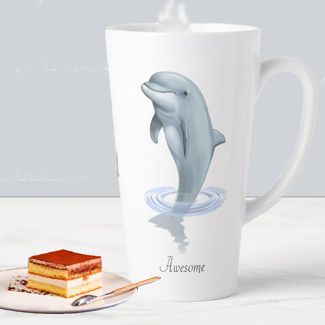 Modern Cute Dolphin, Script and Monogram Latte Mug (Creator Uploaded)
