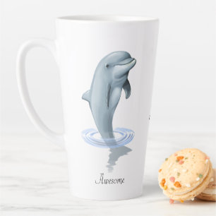 Modern Cute Dolphin, Script and Monogram Latte Mug