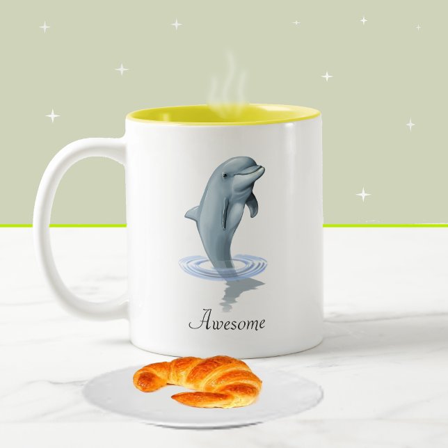 Modern Cute Dolphin, Script and Monogram Two-Tone Coffee Mug (Creator Uploaded)