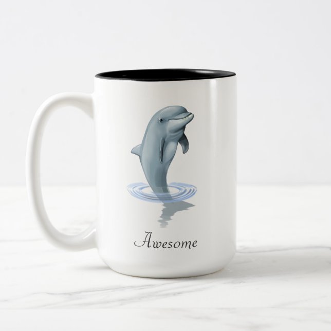 Modern Cute Dolphin, Script and Monogram Two-Tone Coffee Mug (Left)