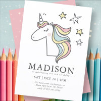 Modern Cute Doodle Unicorn Stars Birthday