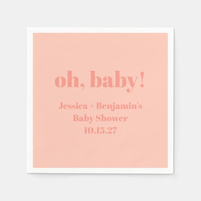 Modern Cute Dusty Peach Baby Shower Custom Name Napkin (Front)