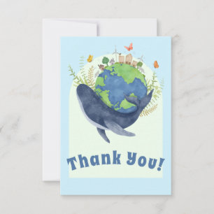 Modern Cute Earth Day Blue Whale Thank You Card
