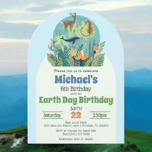 Modern Cute Earth Day Cheetah Deer Birthday Party Invitation