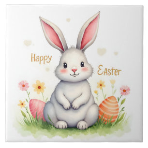 Modern Cute Easter Bunny And Eggs Collection Ceramic Tile