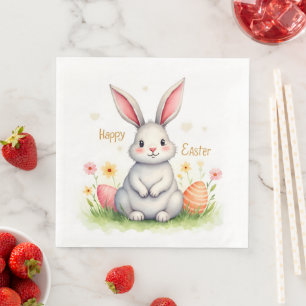 Modern Cute Easter Bunny And Eggs Collection Napkin