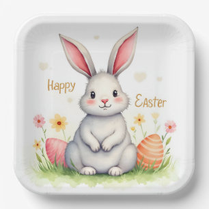 Modern Cute Easter Bunny And Eggs Collection Paper Plate