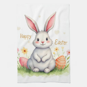Modern Cute Easter Bunny And Eggs Collection Tea Towel