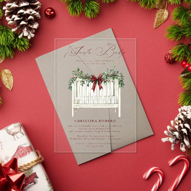 Modern Cute Elegant Santa Baby Baby Shower  Acrylic Invitations (Insitu (Holiday))