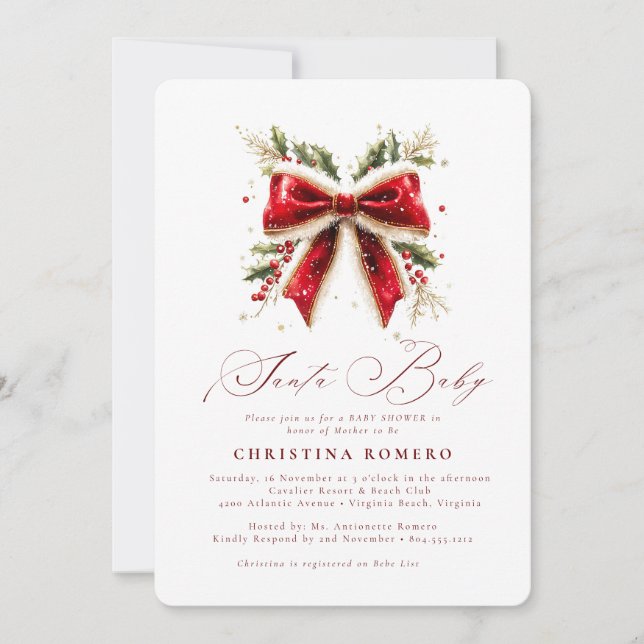 Modern Cute Elegant Santa Baby Baby Shower   Invitation (Front)
