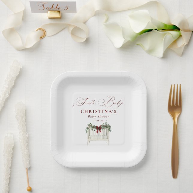 Modern Cute Elegant Santa Baby Baby Shower  Paper Plate (Wedding)