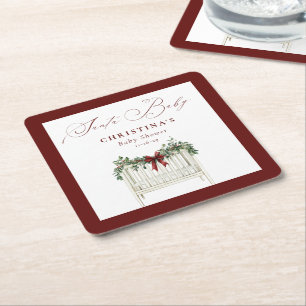 Modern Cute Elegant Santa Baby Baby Shower  Square Paper Coaster