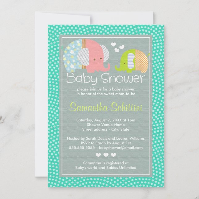 Modern Cute Elephant Mum and Baby Boy Shower Invitation (Front)