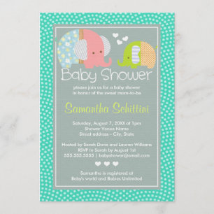 Modern Cute Elephant Mum and Baby Boy Shower Invitation