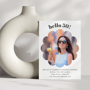 Modern Cute Flower Chic 50th Birthday Party Photo Invitation