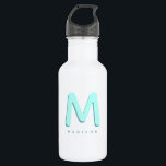 Modern Cute Fun Custom Name 3D Monogram 532 Ml Water Bottle<br><div class="desc">Cute monogrammed water bottle with your custom name as a shadow initial in turquoise and teal. Modern,  minimalist,  simple,  and fun,  this typography driven design makes for a cool personalised gift!</div>