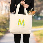 Modern Cute Fun Custom Name 3D Monogram Large Tote Bag<br><div class="desc">Cute monogrammed bag with your custom name as a shadow initial in bright citrus and mint. Modern,  minimalist,  simple,  and fun,  this typography driven design makes for a cool personalised gift!</div>