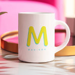 Modern Cute Fun Custom Name 3D Monogram Two-Tone Coffee Mug<br><div class="desc">Cute monogrammed mug with your custom name as a shadow initial in citrus and mint. Modern,  minimalist,  simple,  and fun,  this typography driven design makes for a cool personalised gift!</div>