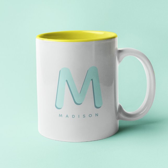 Modern Cute Fun Custom Name 3D Monogram Two-Tone Coffee Mug (Creator Uploaded)