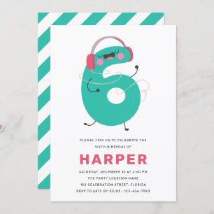 Modern Cute Fun Kids 6th Birthday Invitation