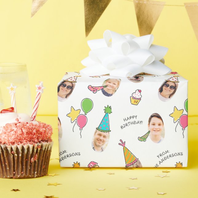 Modern Cute Funny Birthday Hats Photo  Wrapping Paper (Birthday Party)