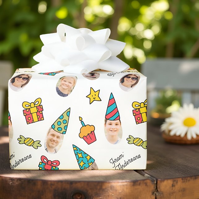 Modern Cute Funny Birthday Photo  Wrapping Paper (Creator Uploaded)
