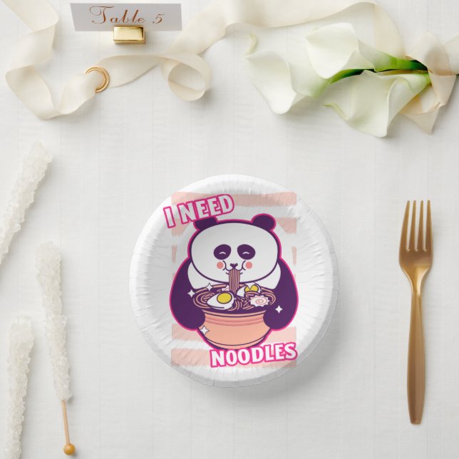 Modern cute funny ramen noodles lover panda bear paper plate (Wedding)