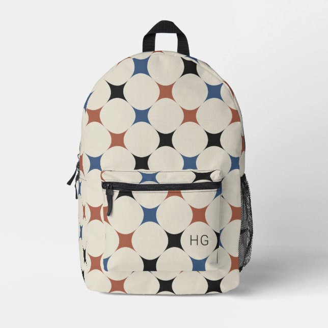 Modern Cute Gender Neutral Monogram Initials Printed Backpack (Front)