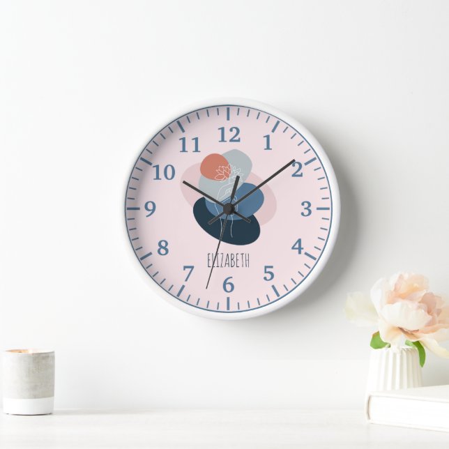 Modern Cute Girly Boho Holding Flower Art  Clock (Home)