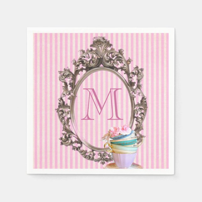 modern cute girly stripes vintage party monogram napkin (Front)