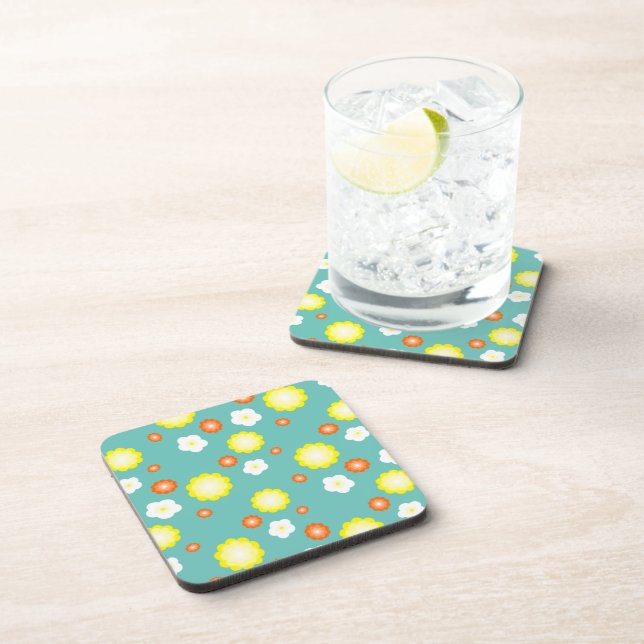 Modern cute gradient Daisy flowers pattern girly Coaster (Right Side)