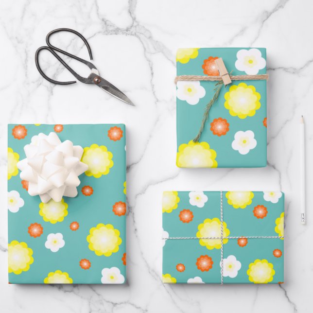 Modern cute gradient Daisy flowers pattern girly Wrapping Paper Sheet (Front)