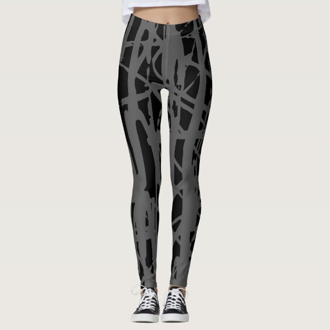 Modern Cute Grey & Black  Leggings (Front)