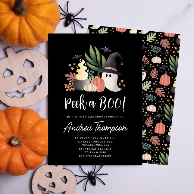 Modern Cute Halloween Peek a Boo Baby Shower Invitation (Creator Uploaded)