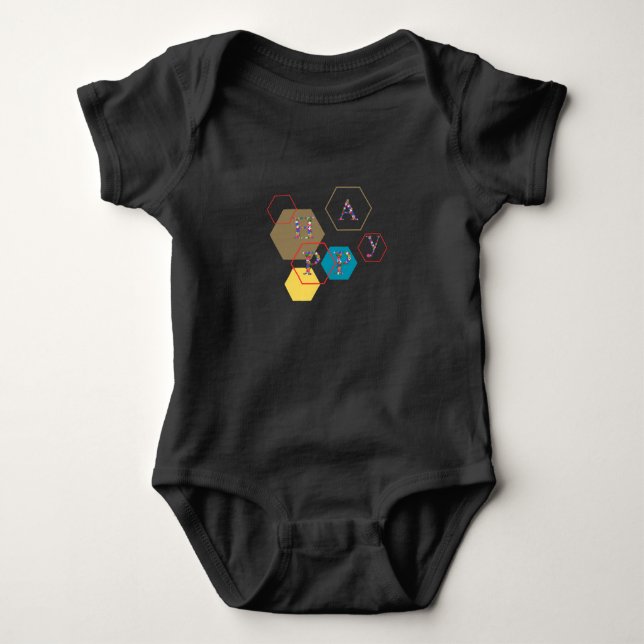 Modern Cute Happy Alphabets  Baby Bodysuit (Front)