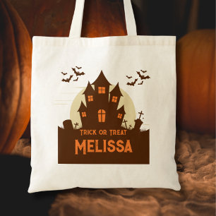 Modern Cute Haunted House Spooky Halloween Tote Bag