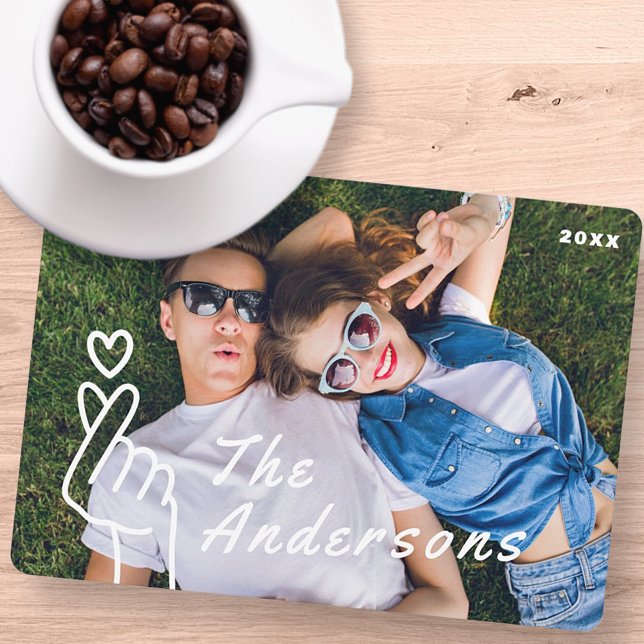 Modern Cute Heart Hand Sign Custom Photo Christmas Holiday Card (Creator Uploaded)