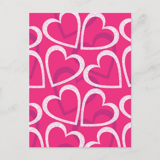 Modern Cute Heart Pattern Love Pink  Postcard (Front)