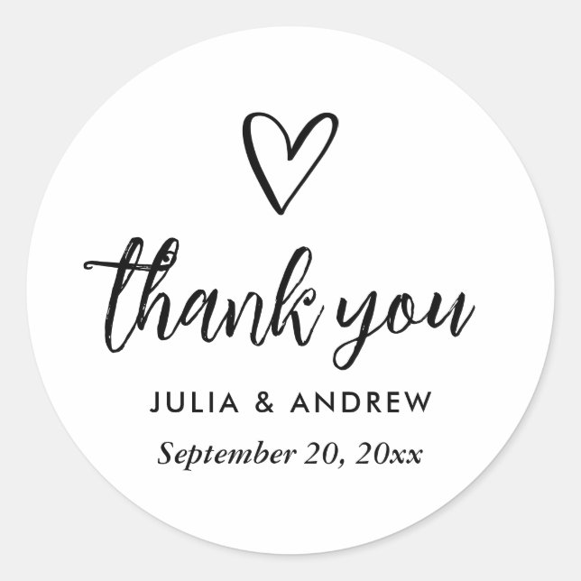 Modern Cute Heart Thank You Typography Classic Round Sticker (Front)