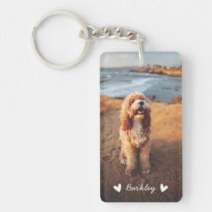 Modern Cute Hearts Personalised Two Photo   White Key Ring