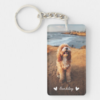 Modern Cute Hearts Personalised Two Photo | White Key Ring