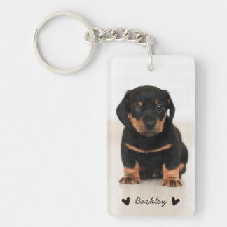 Modern Cute Hearts Personalized Two Photo | Black Key Ring