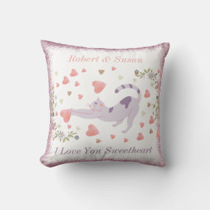 Modern Cute Hearts Script Couple Valentines Day Cushion