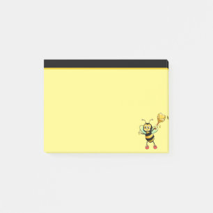 Modern cute honey bee on black & yellow post-it no notes