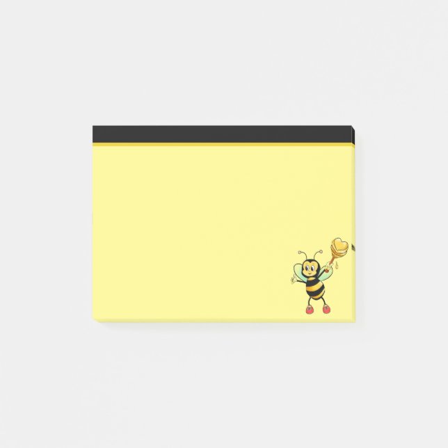 Modern cute honey bee on black & yellow post-it no notes (Front)