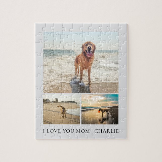 Modern Cute I Love You Mum Dogs Pet Photo Collage Jigsaw Puzzle (Vertical)